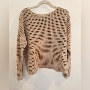 Nine West Women’s Open Knit Crochet Beach Sweater Tan Taupe Neutral Size XL